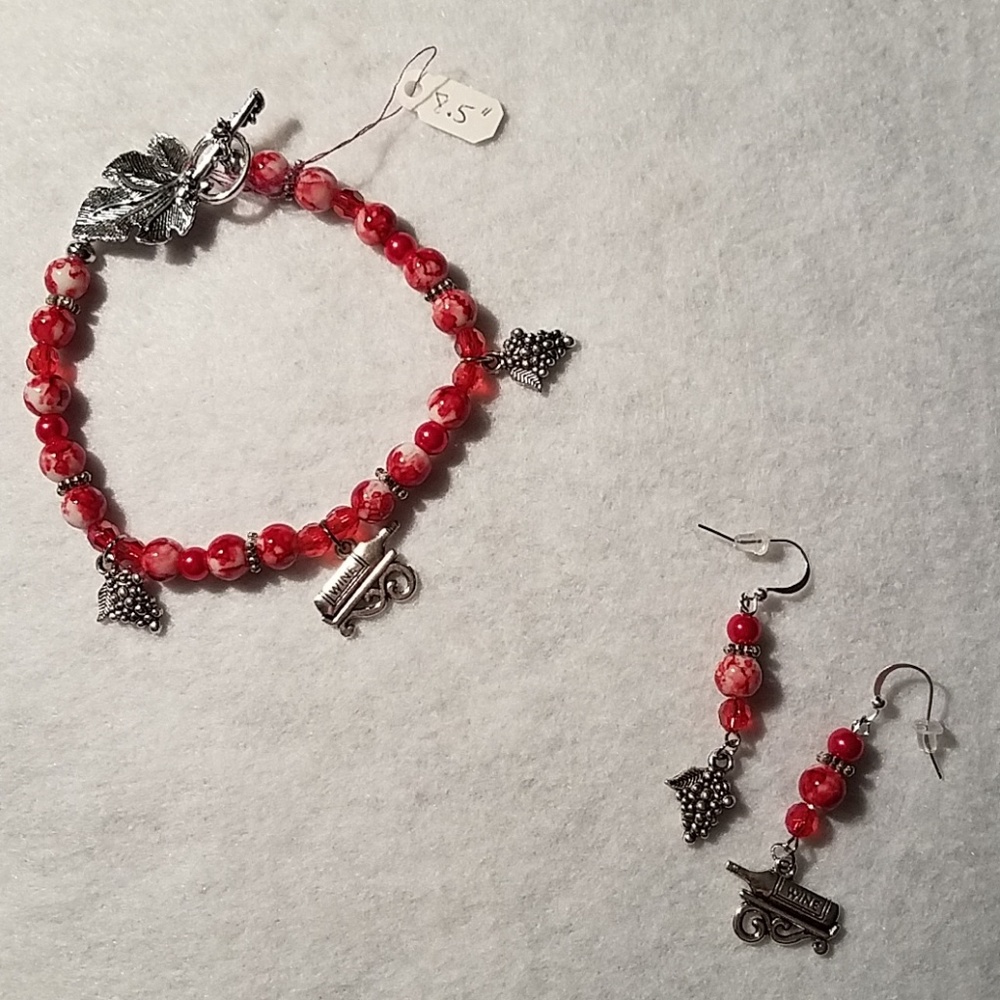 Handcrafted Wine Lovers Bracelet & Earrings Set